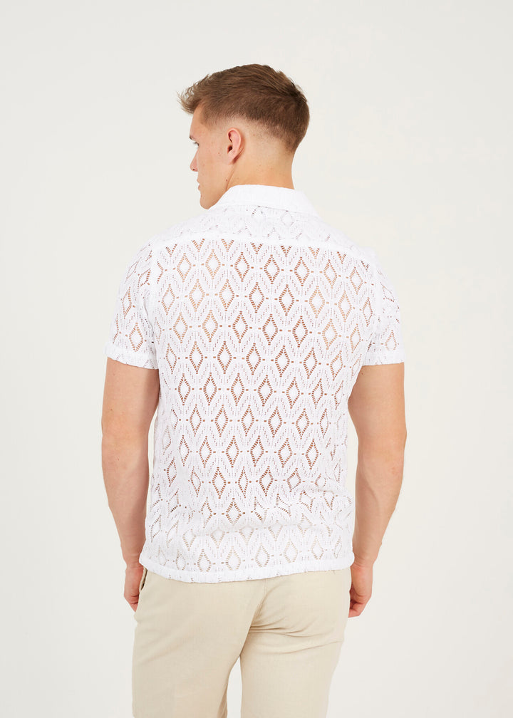 SHEER PATTERN REGULAR FIT SHIRT, WHITE