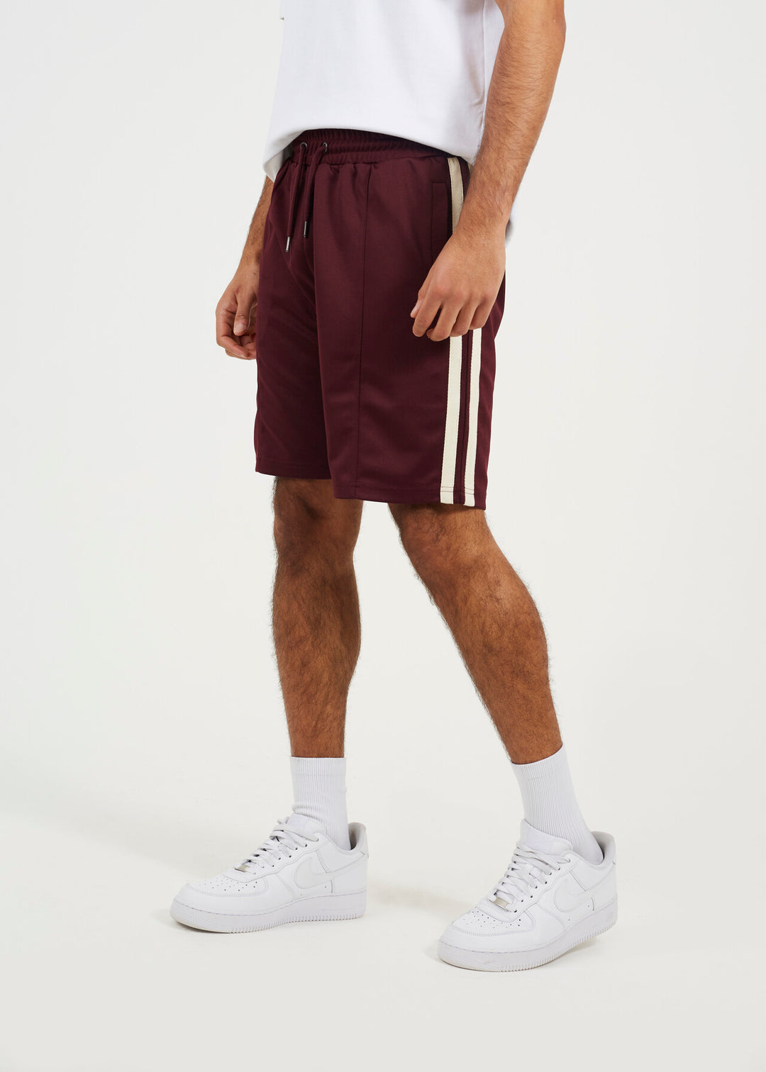 DOUBLE KNITTED TAPE STRIPE JERSEY SHORTS, BURGANDY