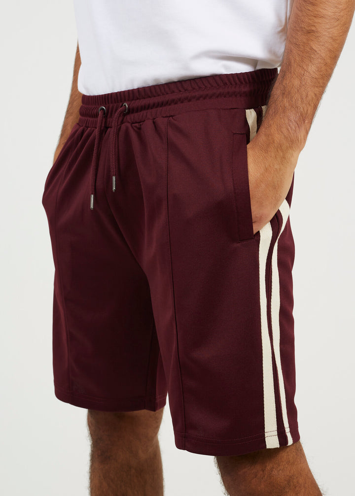DOUBLE KNITTED TAPE STRIPE JERSEY SHORTS, BURGANDY