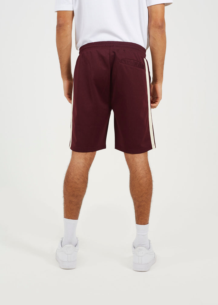 DOUBLE KNITTED TAPE STRIPE JERSEY SHORTS, BURGANDY