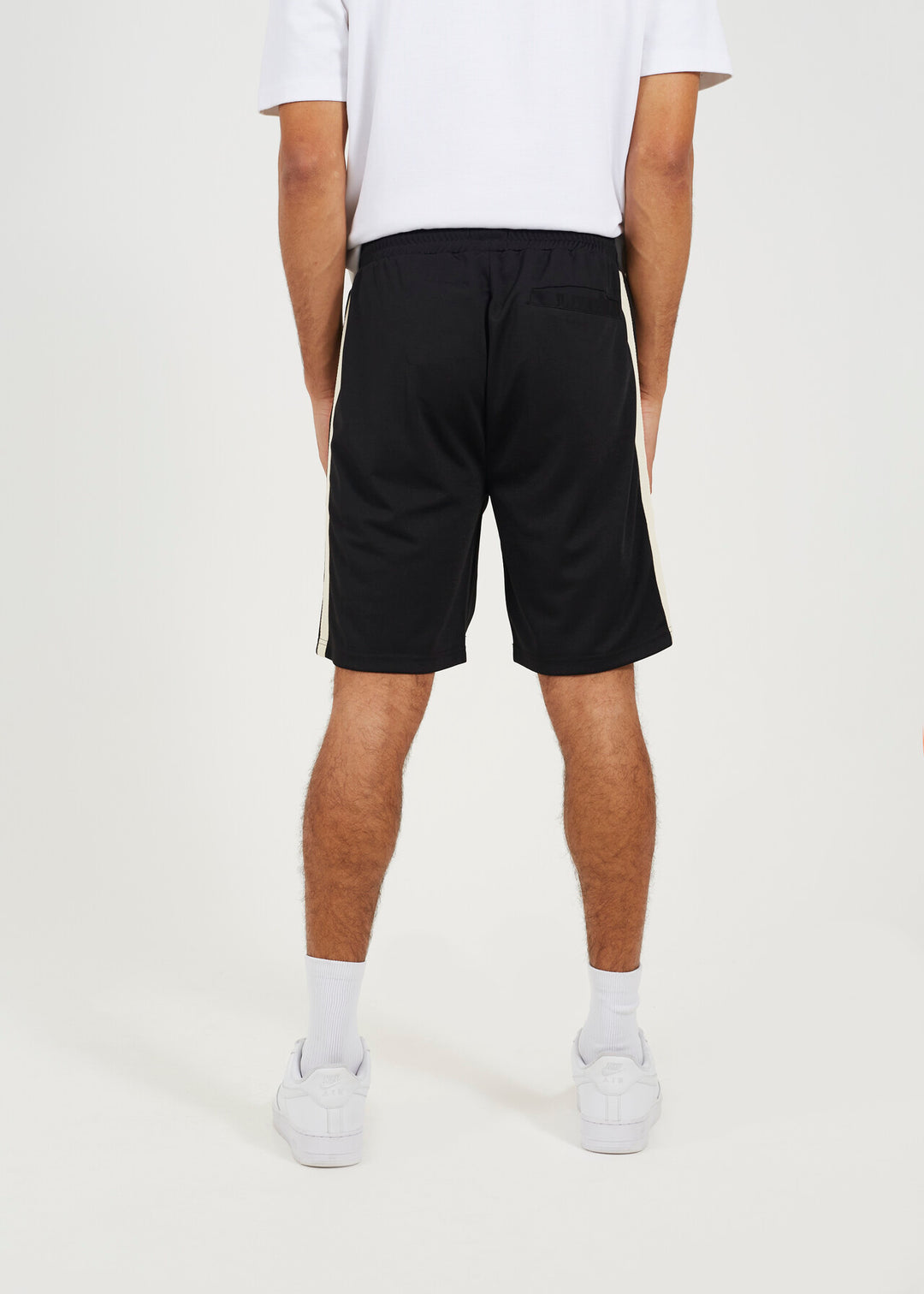DOUBLE KNITTED TAPE STRIPE JERSEY SHORTS, JET BLACK