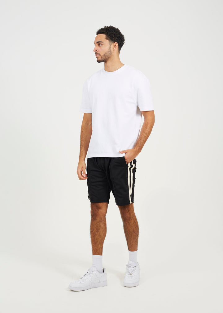 DOUBLE KNITTED TAPE STRIPE JERSEY SHORTS, JET BLACK