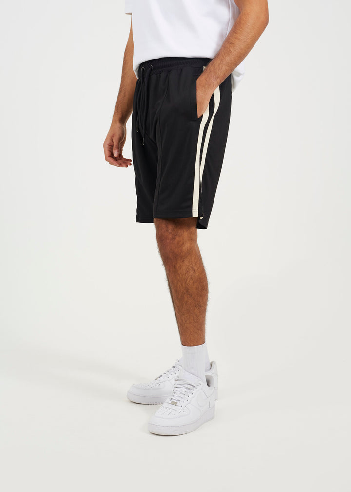 DOUBLE KNITTED TAPE STRIPE JERSEY SHORTS, JET BLACK