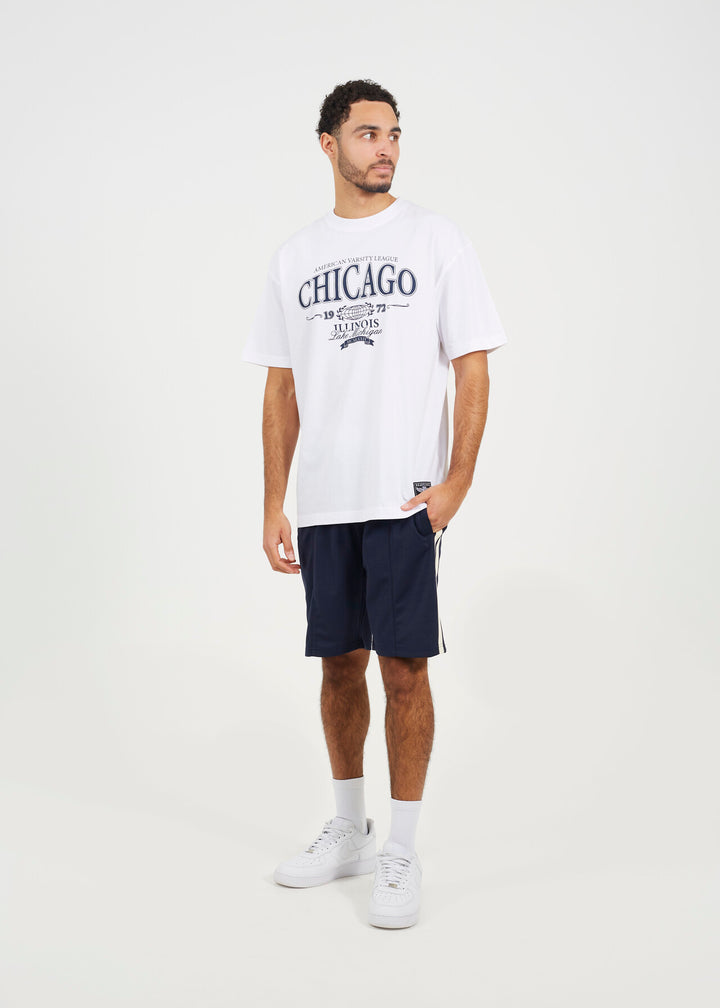 DOUBLE KNITTED TAPE STRIPE JERSEY SHORTS, NAVY