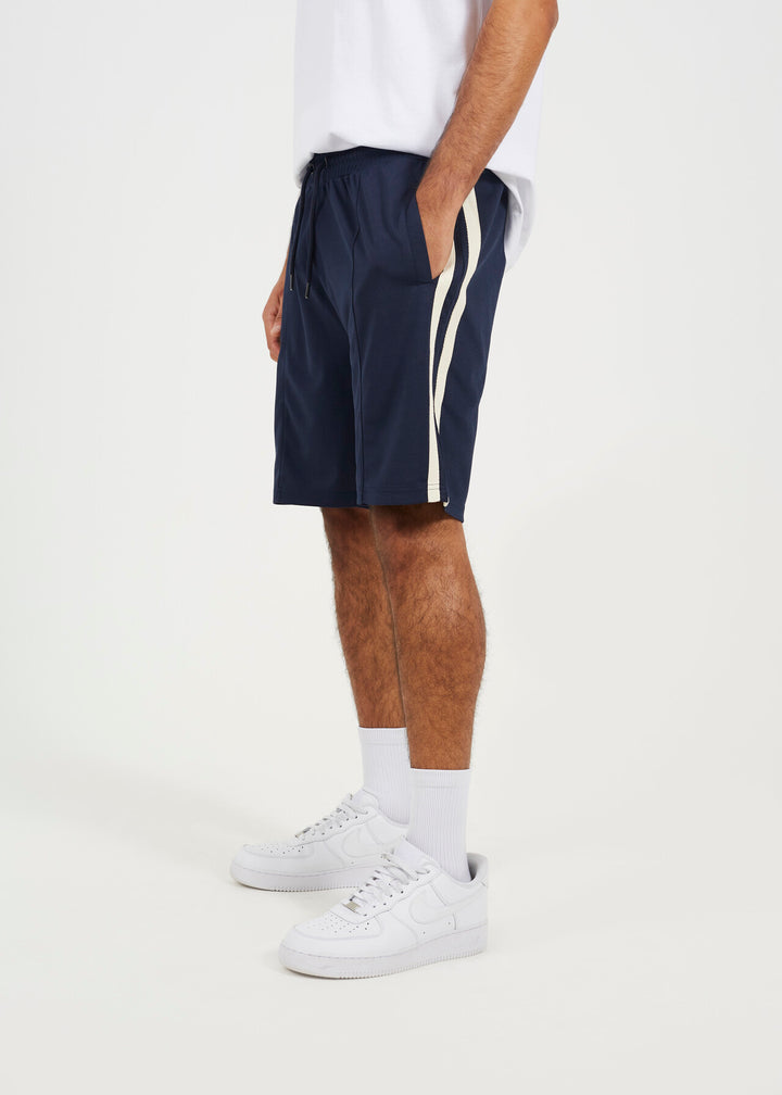 DOUBLE KNITTED TAPE STRIPE JERSEY SHORTS, NAVY