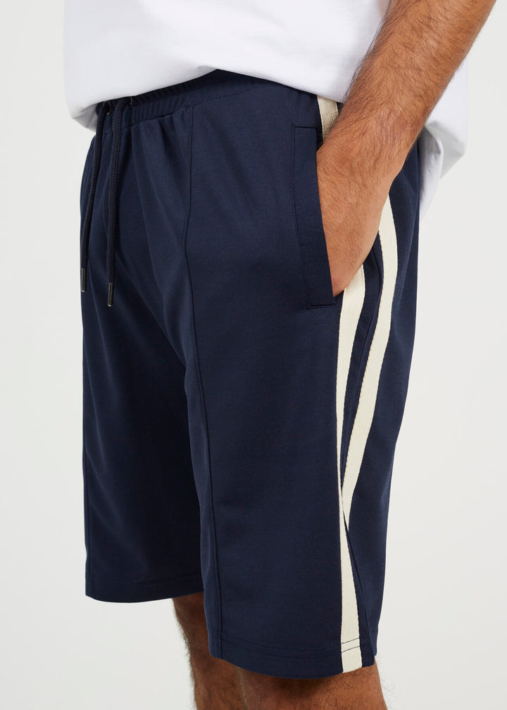 DOUBLE KNITTED TAPE STRIPE JERSEY SHORTS, NAVY