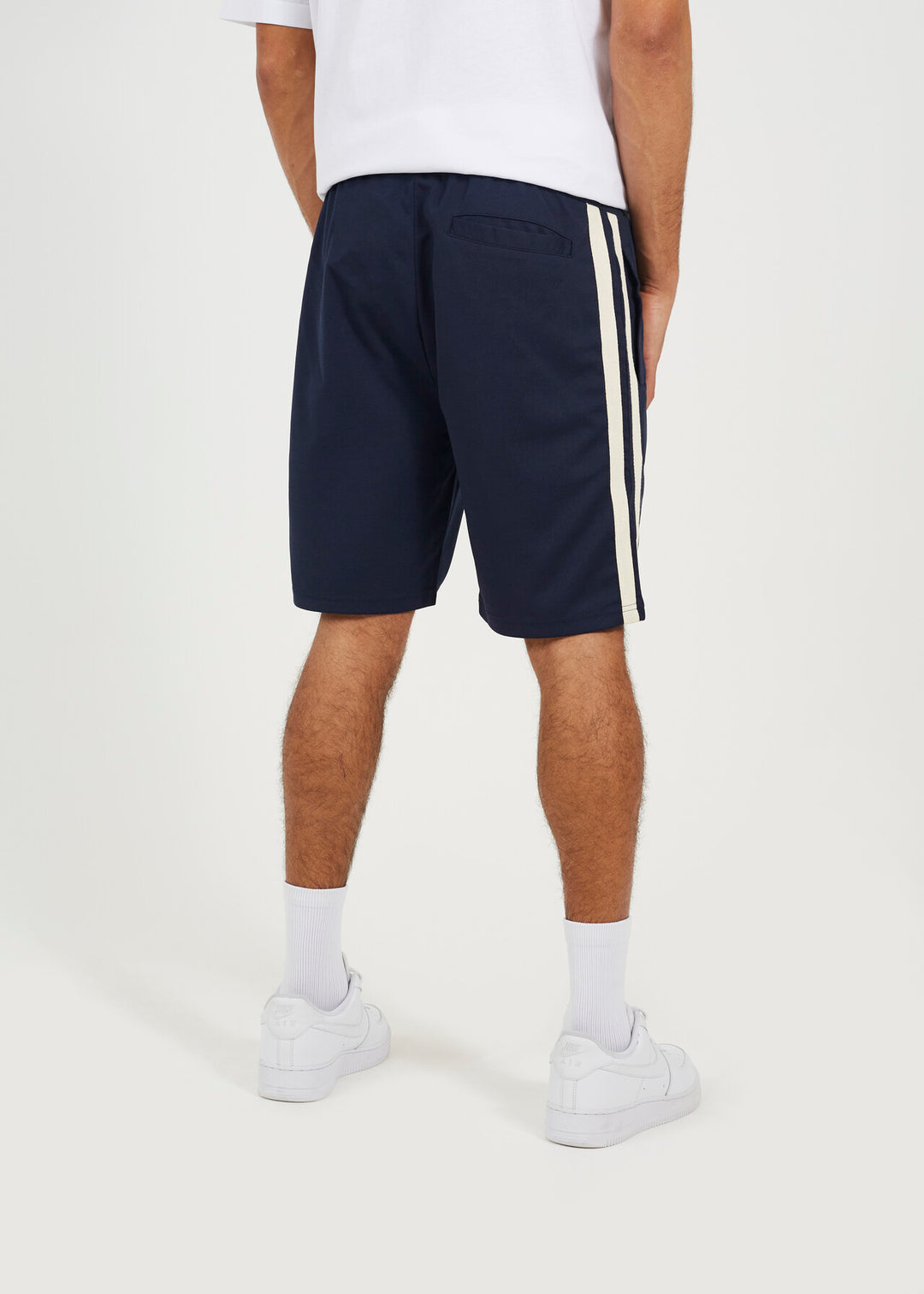 DOUBLE KNITTED TAPE STRIPE JERSEY SHORTS, NAVY