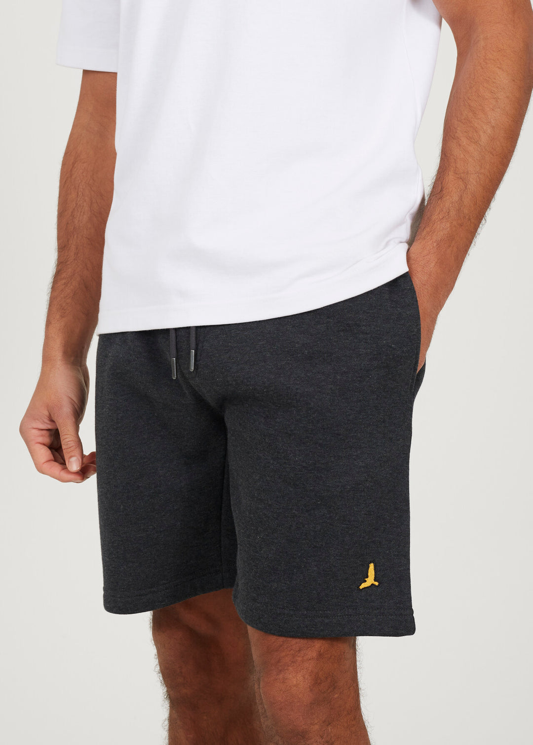 EMBROIDERED BIRD JOGGING SHORTS, BLACK/NAVY/GREY/CHARCOAL