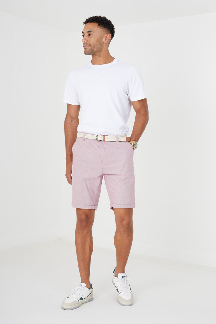 PINK OXFORD COTTON SHORTS WITH BELT