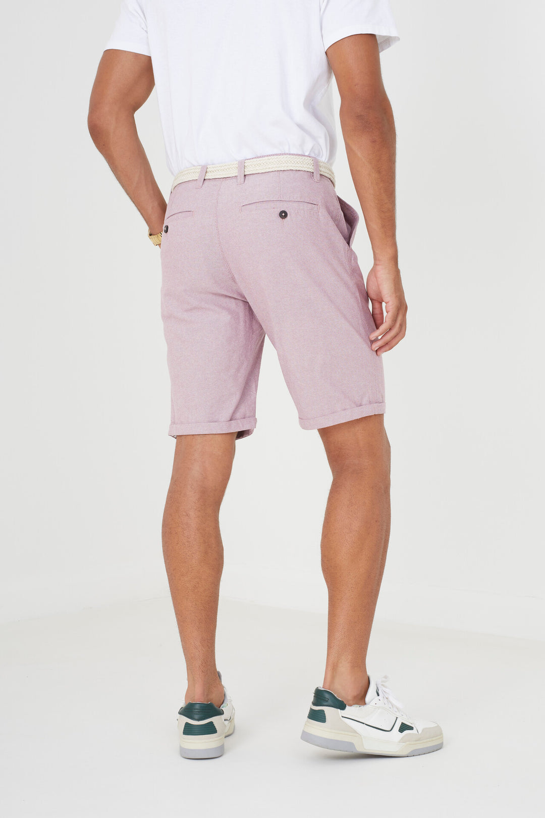 PINK OXFORD COTTON SHORTS WITH BELT