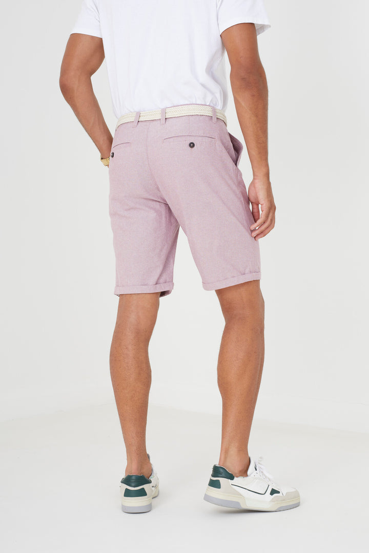 PINK OXFORD COTTON SHORTS WITH BELT