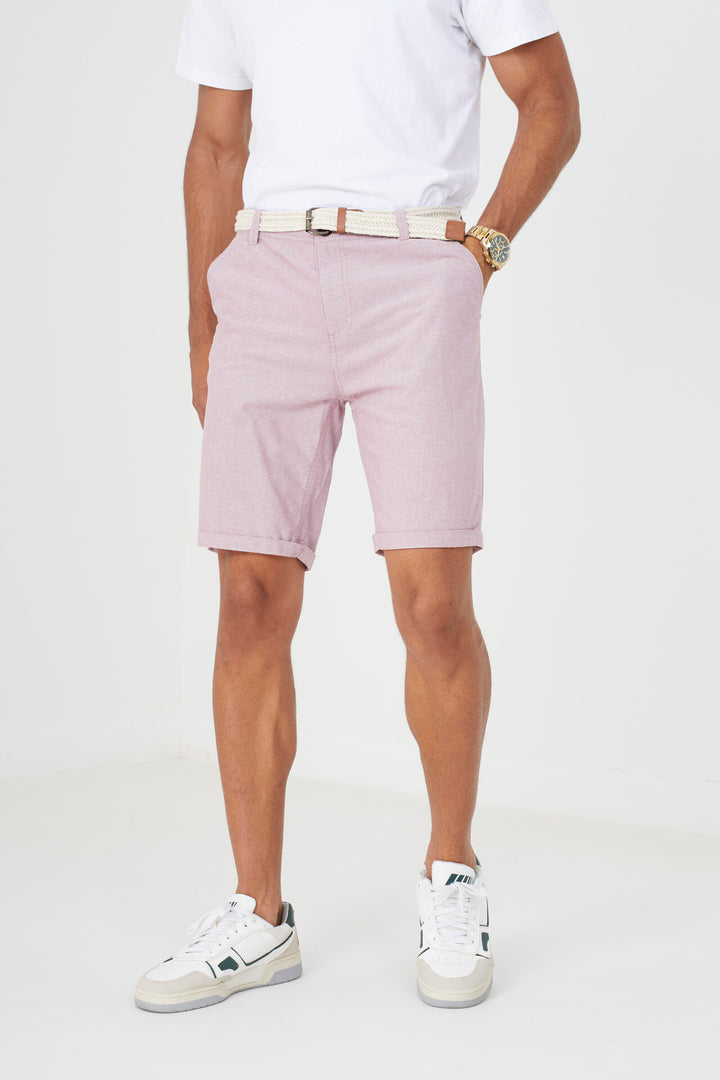 PINK OXFORD COTTON SHORTS WITH BELT