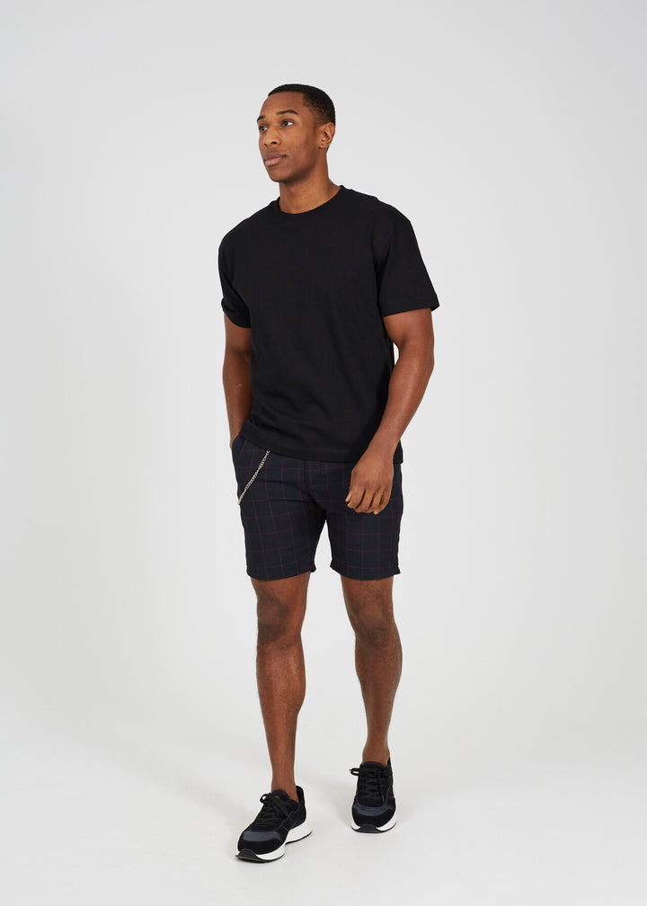 BLACK CHECKED METAL CHAIN DETAIL SHORTS