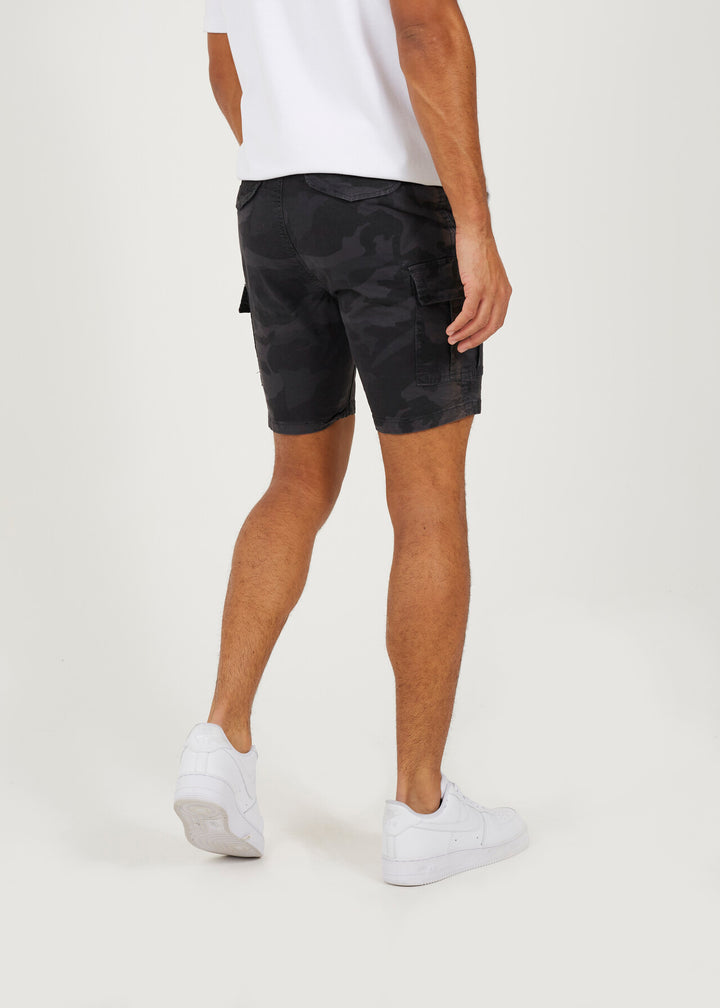 NAVY CAMOUFLAGE PRINT UTILITY SHORTS