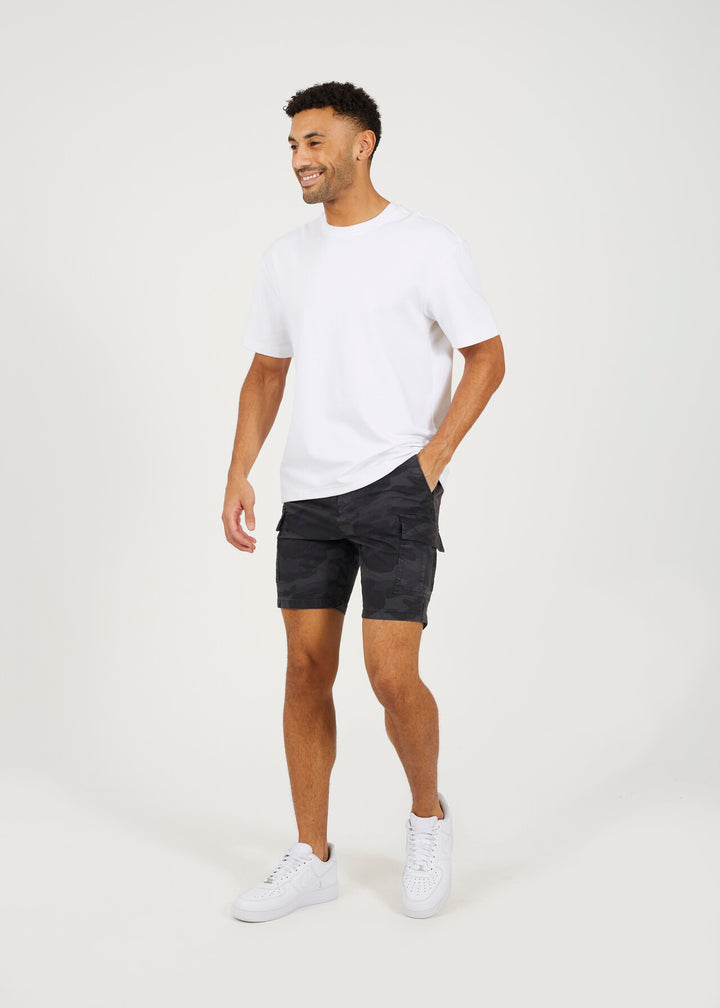 NAVY CAMOUFLAGE PRINT UTILITY SHORTS