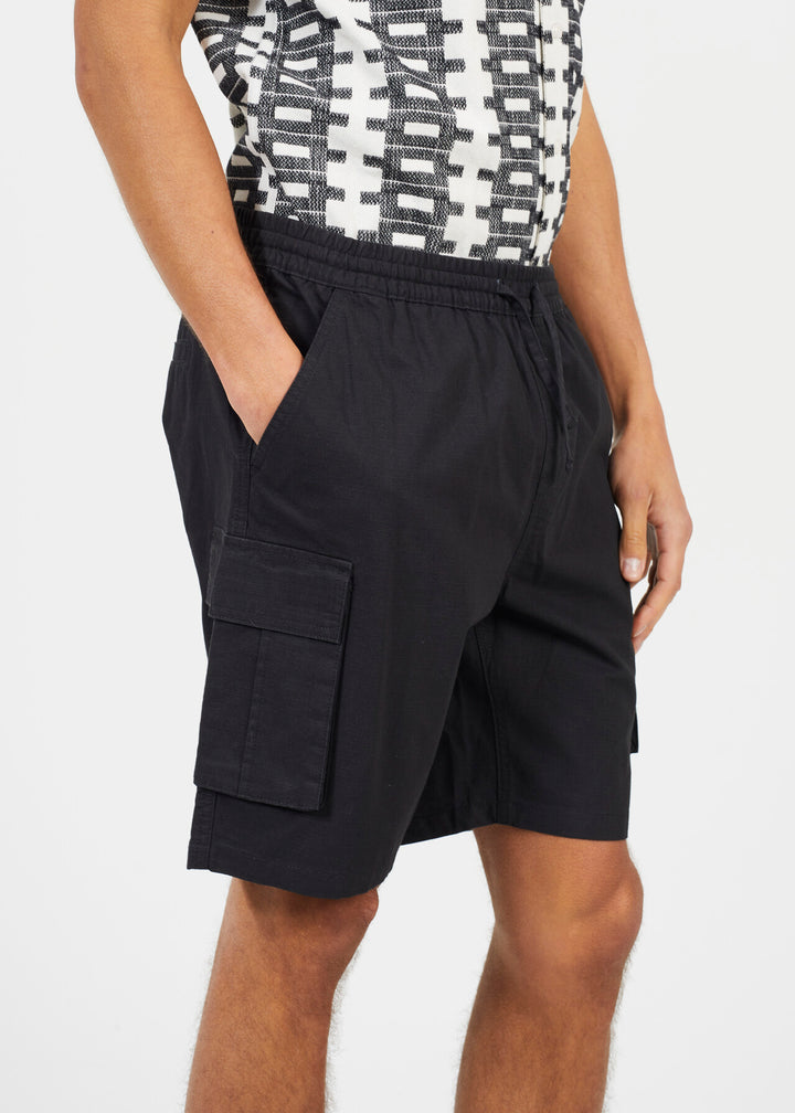 BLACK RIPSTOP KNEE LENGTH CARGO SHORTS