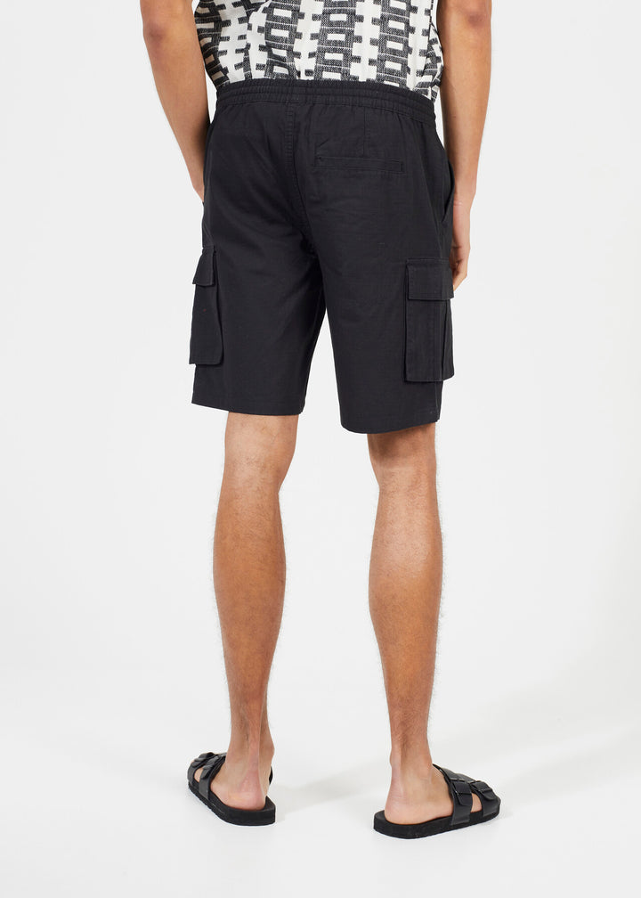 BLACK RIPSTOP KNEE LENGTH CARGO SHORTS
