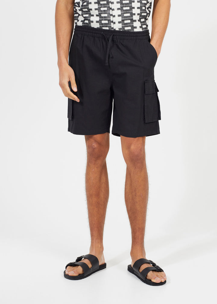 BLACK RIPSTOP KNEE LENGTH CARGO SHORTS