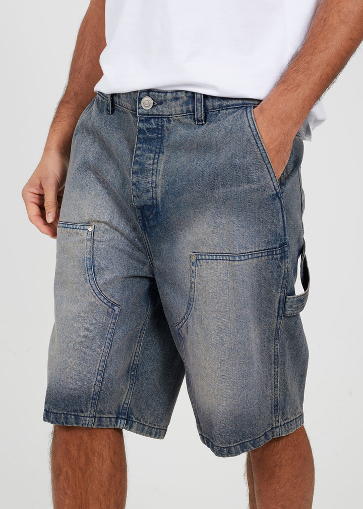 CARPENTER DENIM SHORTS, MID BLUE