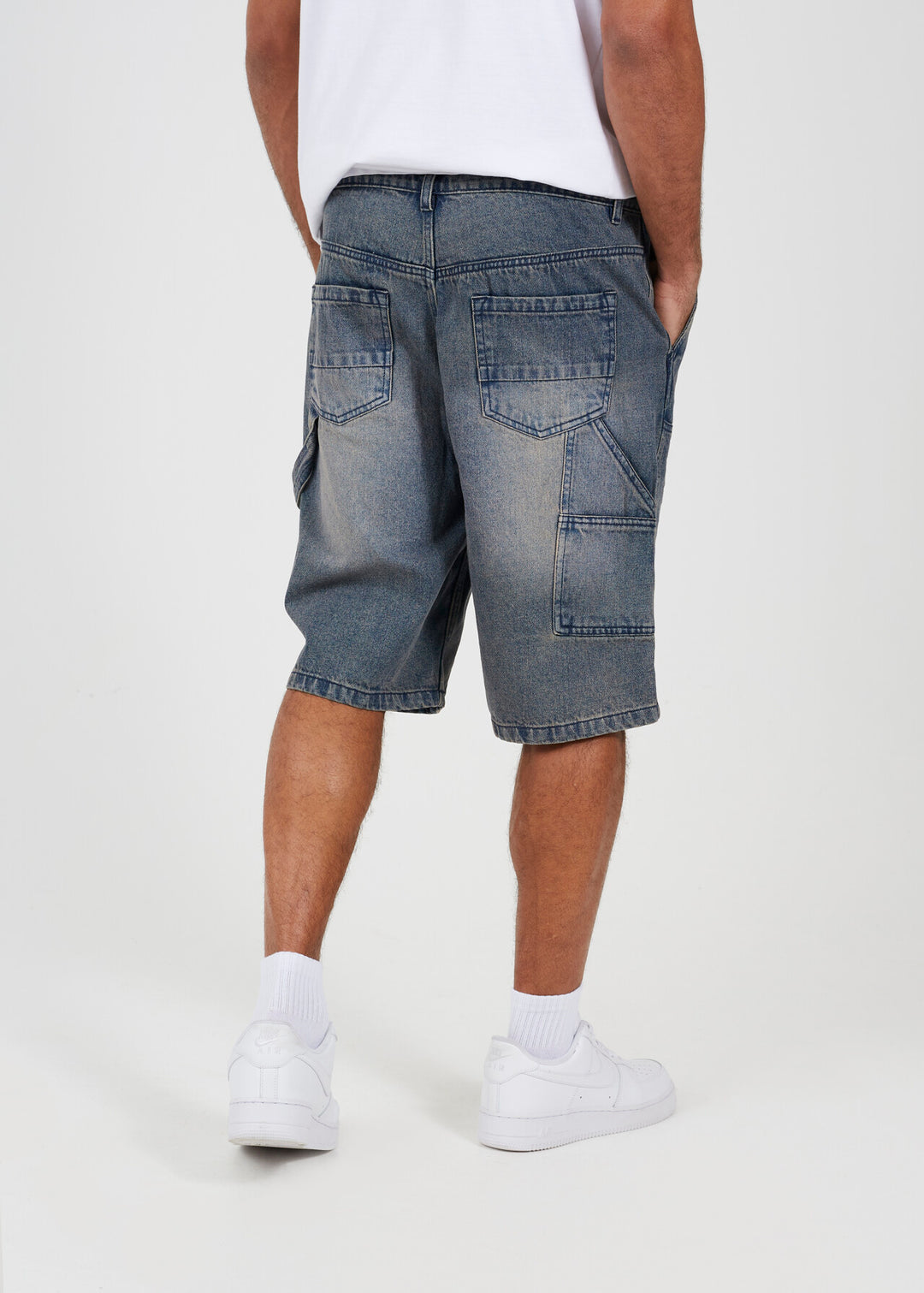 CARPENTER DENIM SHORTS, MID BLUE