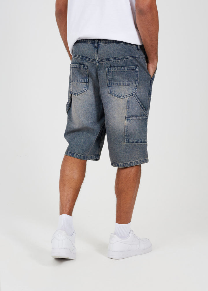 CARPENTER DENIM SHORTS, MID BLUE