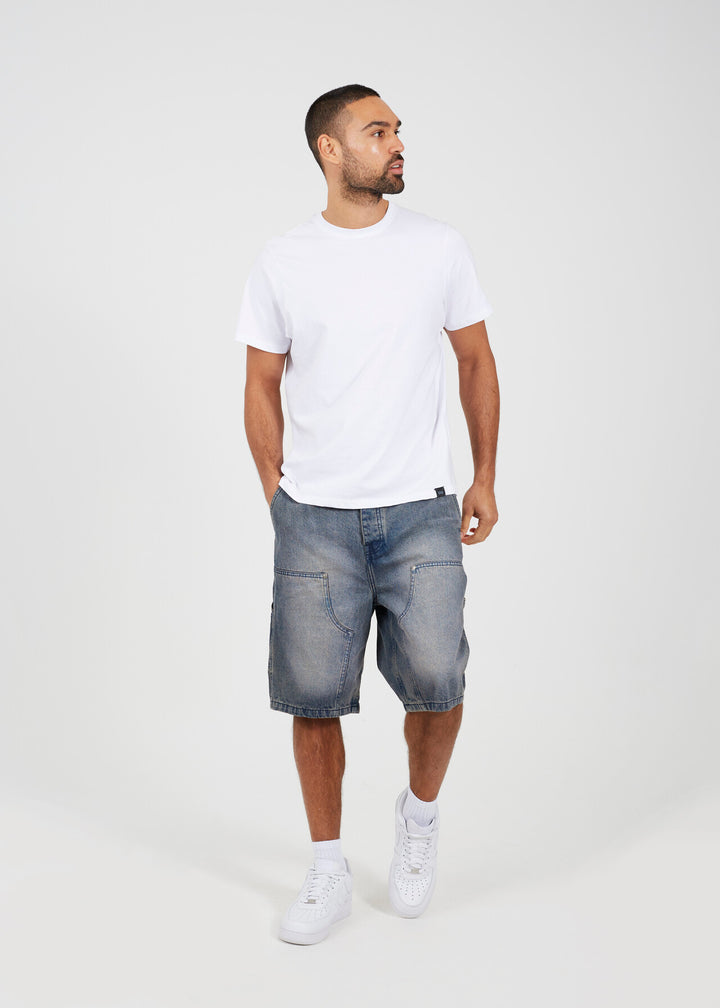 CARPENTER DENIM SHORTS, MID BLUE