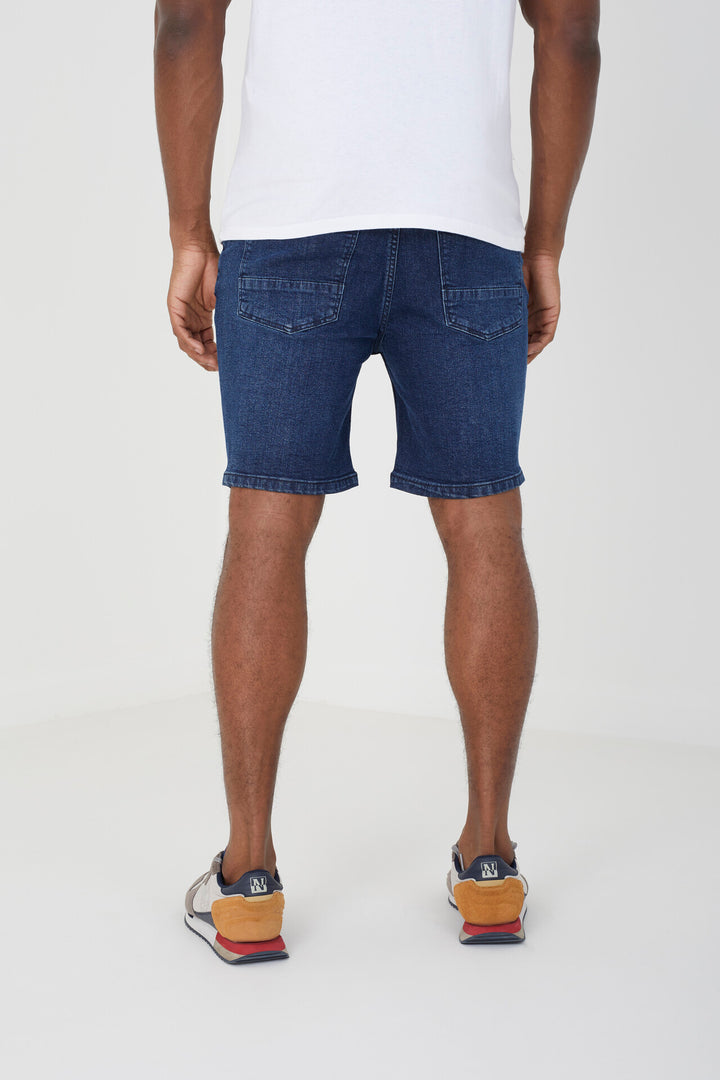 WASHED DARK BLUE ROLL UP HEM SHORTS