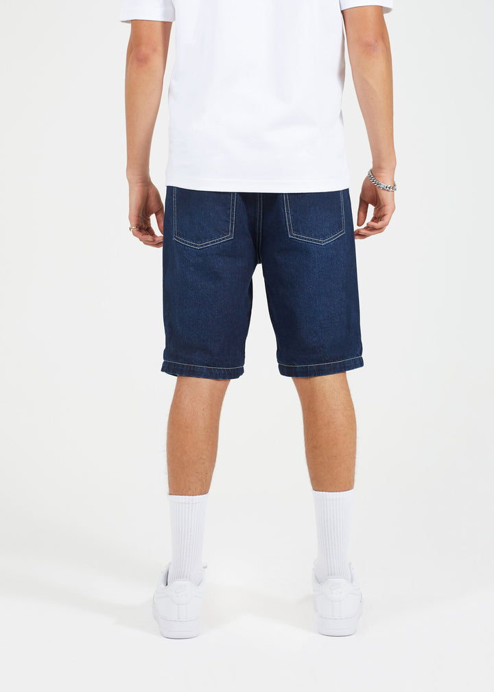 DARK BLUE WASH TURN UP HEM DENIM SHORTS