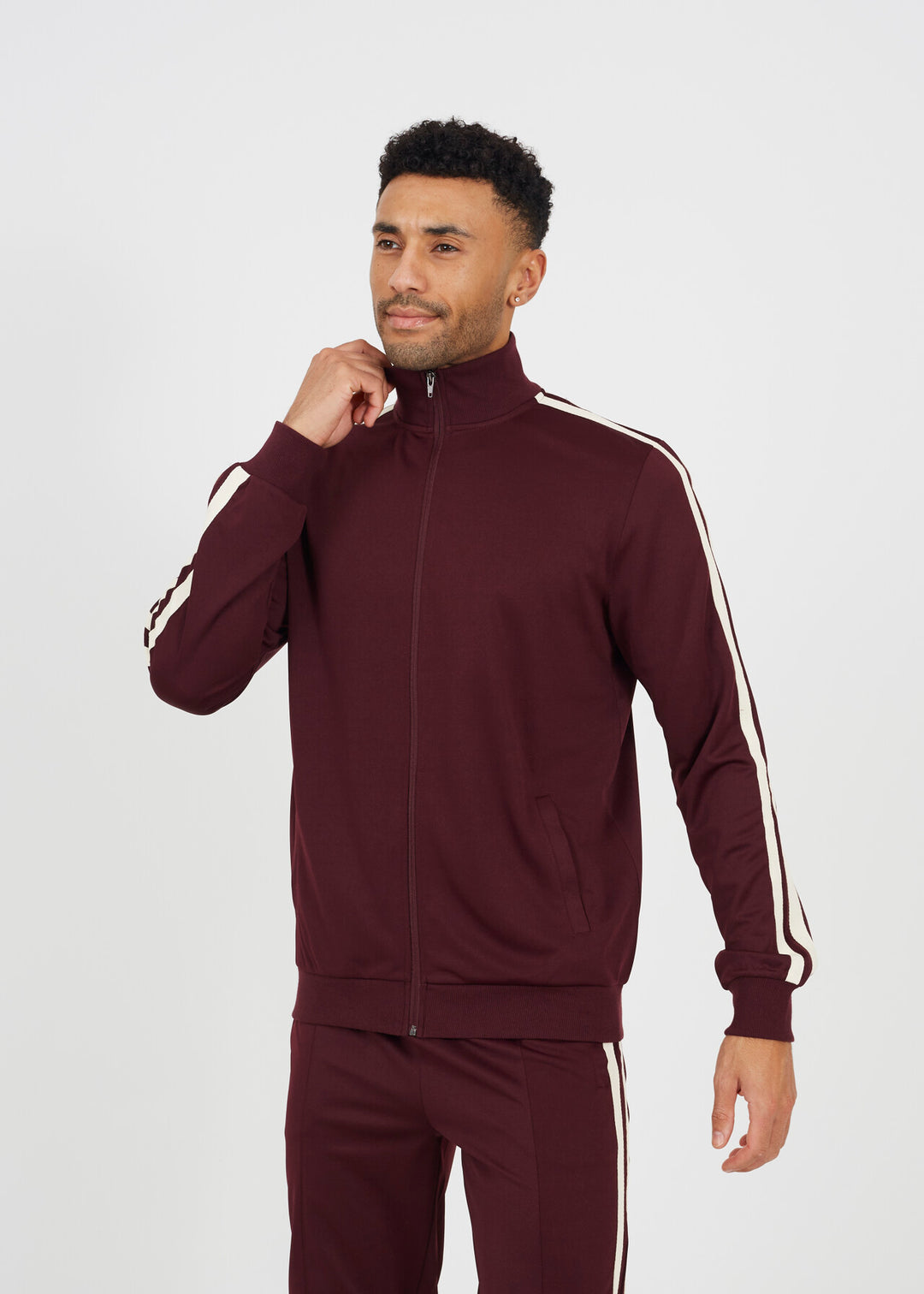 FUNNEL NECK FULL ZIP TRACK TOP, BURGANDY