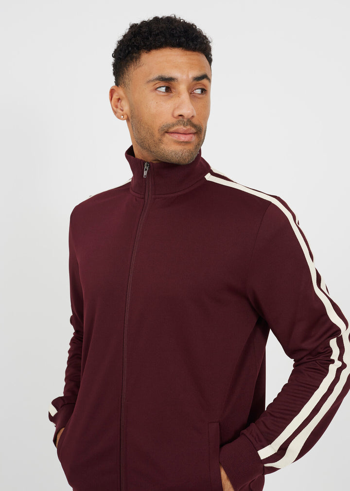 FUNNEL NECK FULL ZIP TRACK TOP, BURGANDY