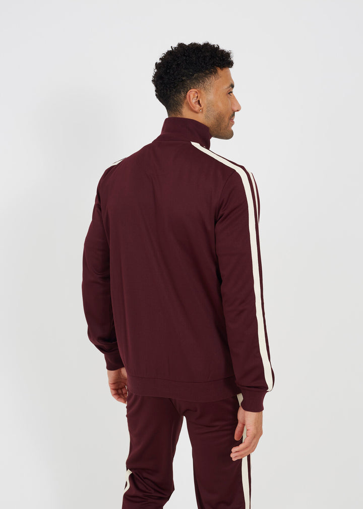 FUNNEL NECK FULL ZIP TRACK TOP, BURGANDY