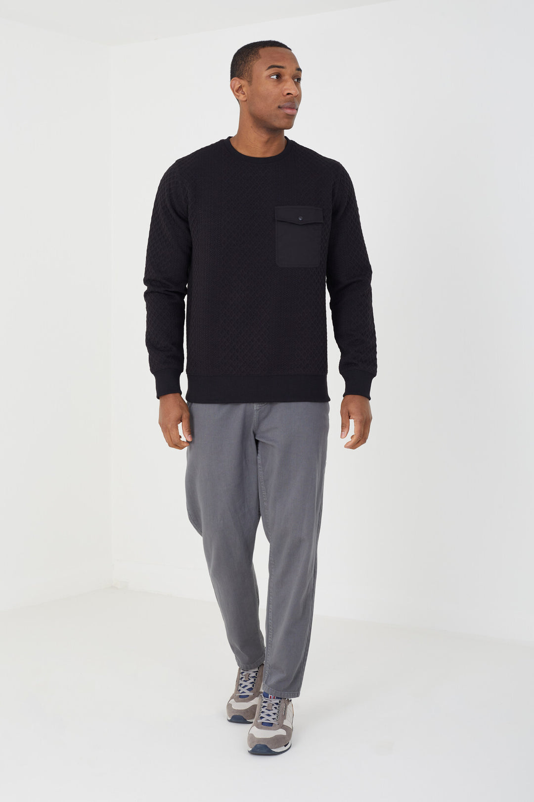 JACQUARD PATTERN SWEAT WITH CHEST POCKET