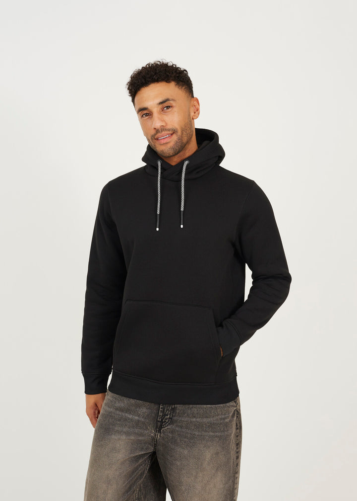 KANGAROO POCKET CROSS OVER HOODY, JET BLACK