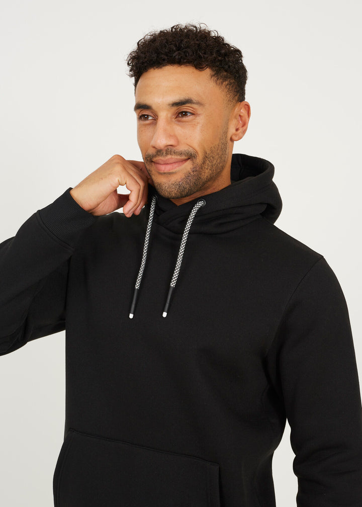 KANGAROO POCKET CROSS OVER HOODY, JET BLACK
