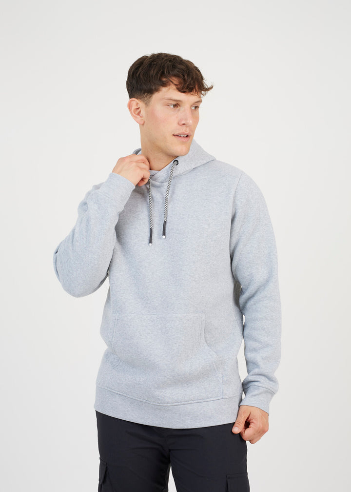 CROSS OVER NECK HOODY WITH CONTRAST DRAWSTRINGS, LIGHT GREY MARL