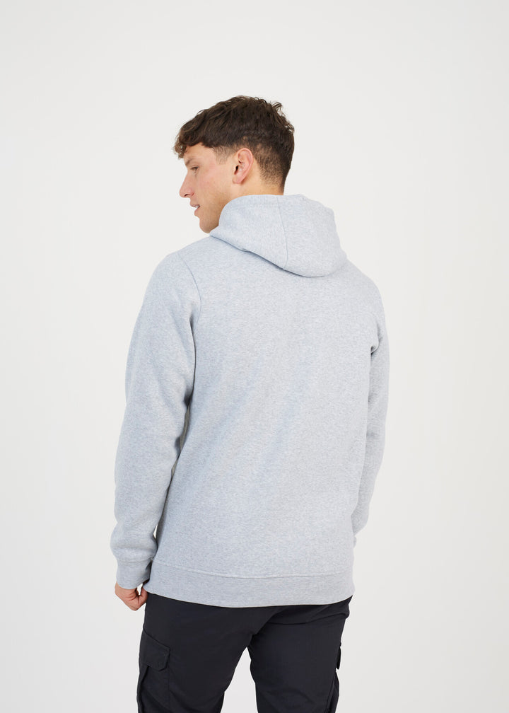 CROSS OVER NECK HOODY WITH CONTRAST DRAWSTRINGS, LIGHT GREY MARL