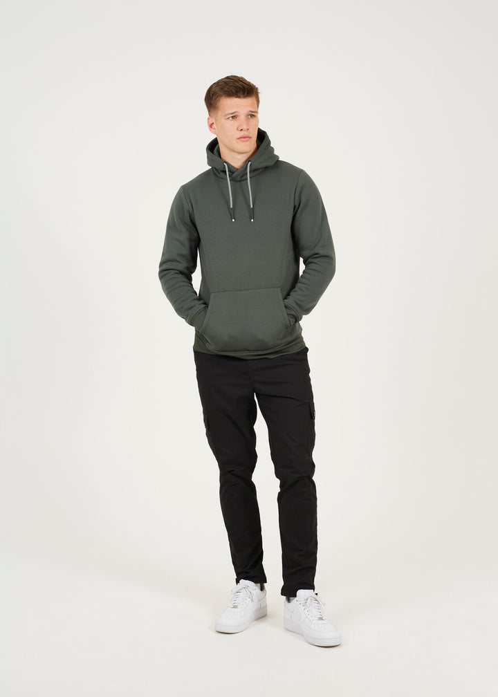 KANGAROO POCKET CROSS OVER HOODY, FOREST GREEN