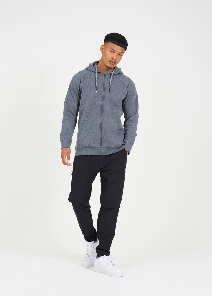 FULL ZIP FASTENING HOODED SWEATSHIRT, CHARCOAL MARL