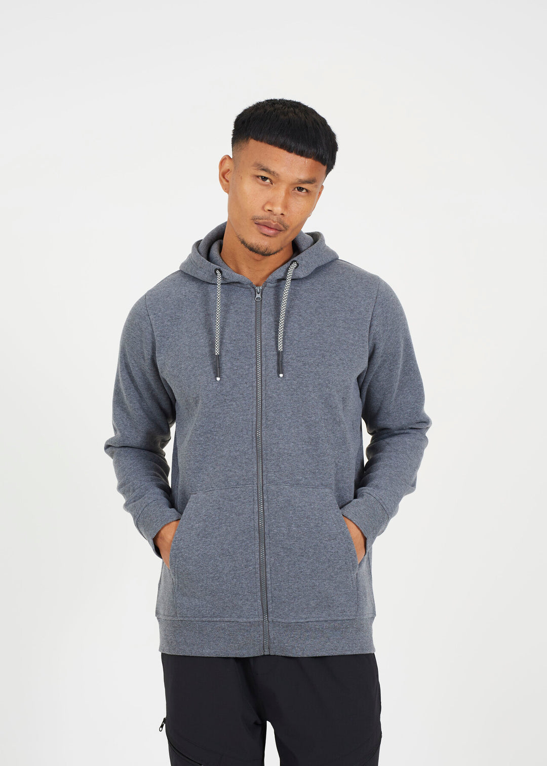 FULL ZIP FASTENING HOODED SWEATSHIRT, CHARCOAL MARL