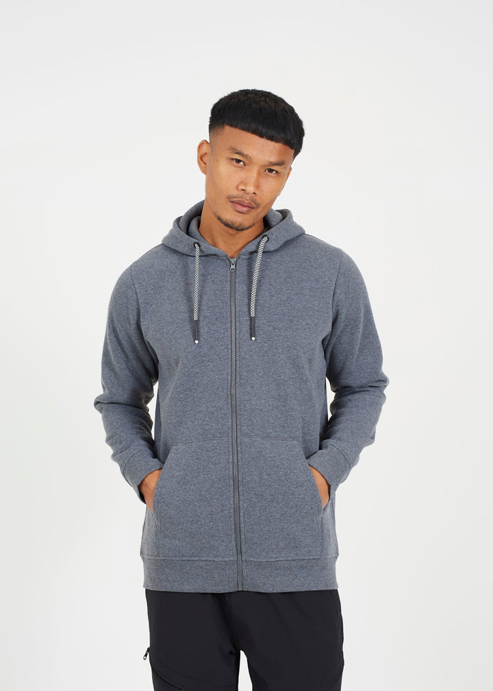 FULL ZIP FASTENING HOODED SWEATSHIRT, CHARCOAL MARL