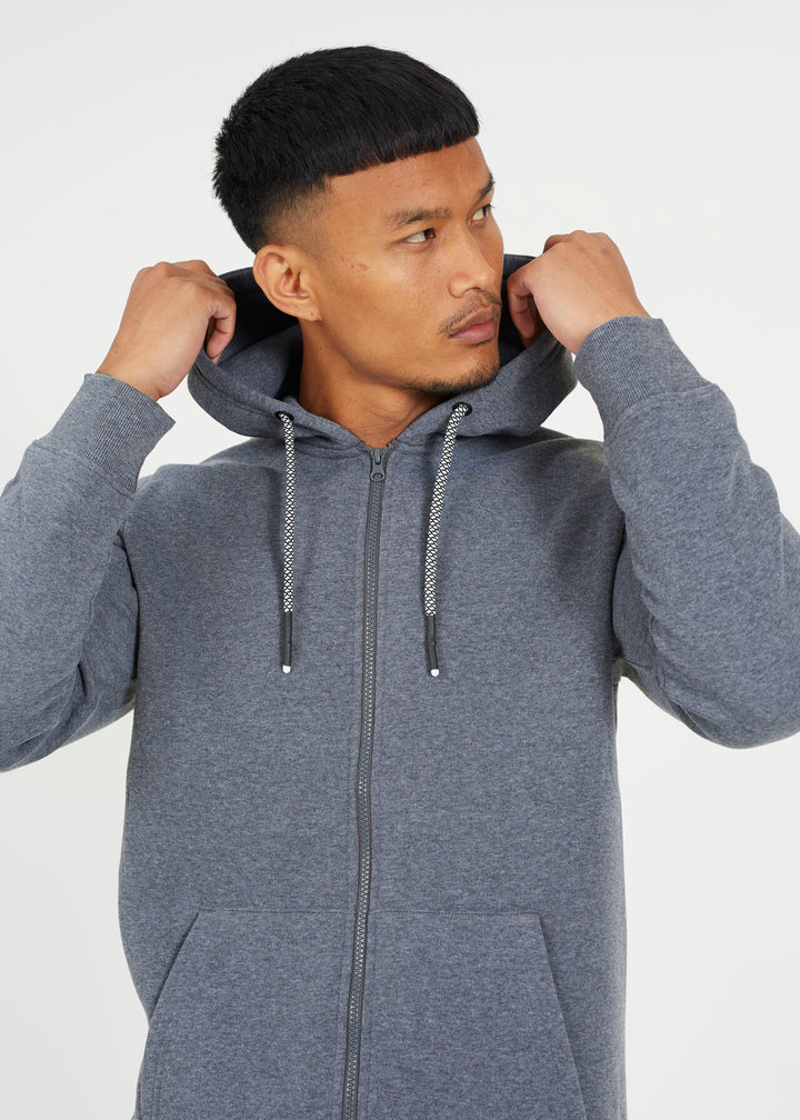 FULL ZIP FASTENING HOODED SWEATSHIRT, CHARCOAL MARL