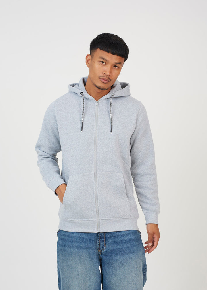 FULL ZIP FASTENING HOODED SWEATSHIRT, LIGHT GREY MARL