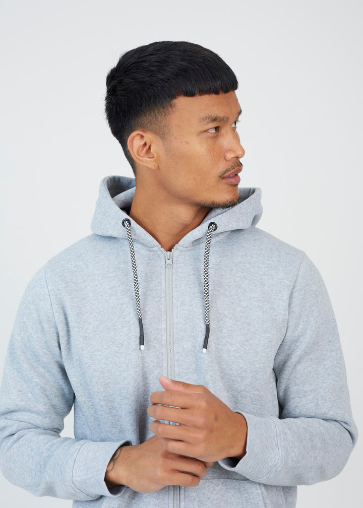 FULL ZIP FASTENING HOODED SWEATSHIRT, LIGHT GREY MARL