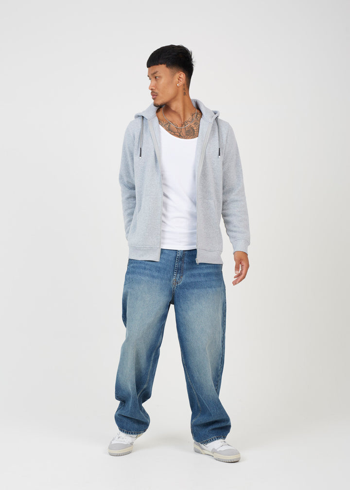 FULL ZIP FASTENING HOODED SWEATSHIRT, LIGHT GREY MARL