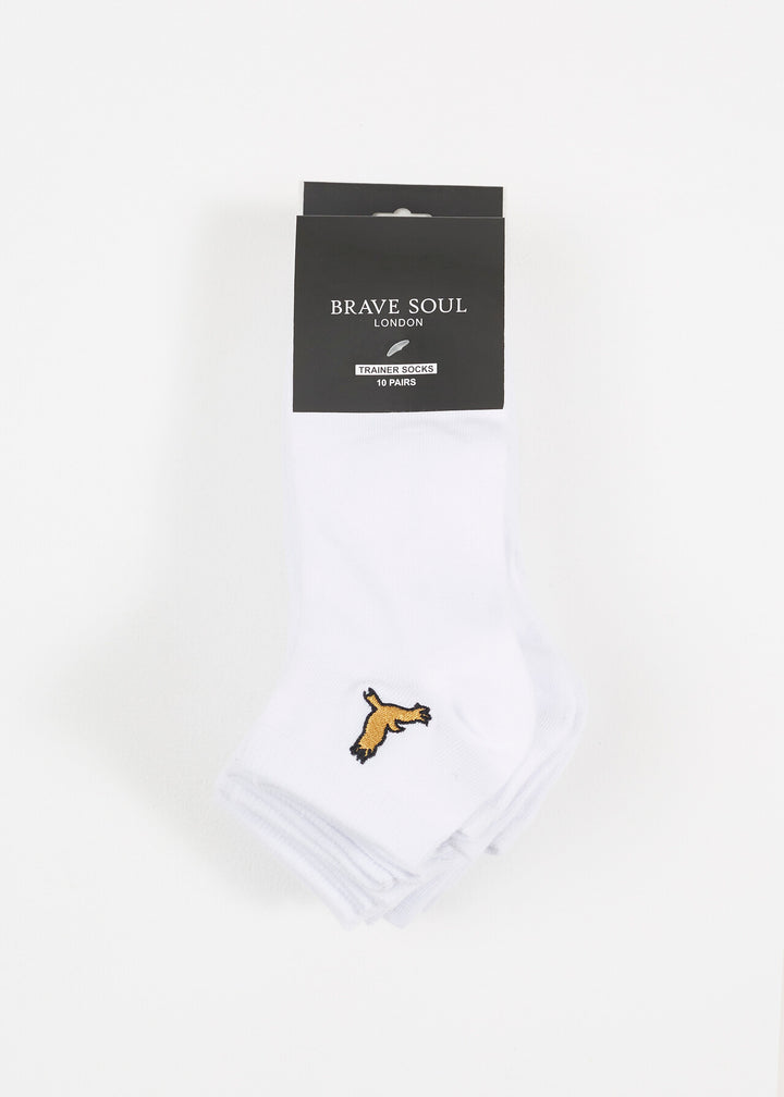 10 PACK SHORT LENGTH EMBROIDERY SOCKS, WHITE