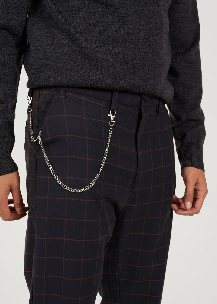 METAL CHAIN DESIGN CHECKED TROUSERS