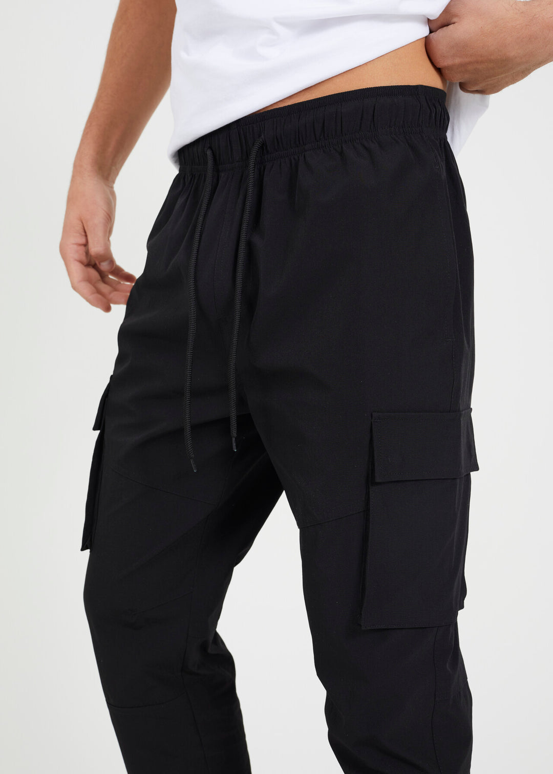 SLIM FIT CARGO TROUSERS, BLACK