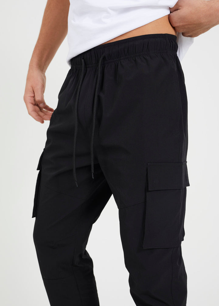 SLIM FIT CARGO TROUSERS, BLACK