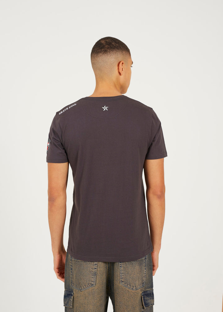 CREW NECK GRAPHIC T-SHIRT, KHAKI AND CHARCOAL