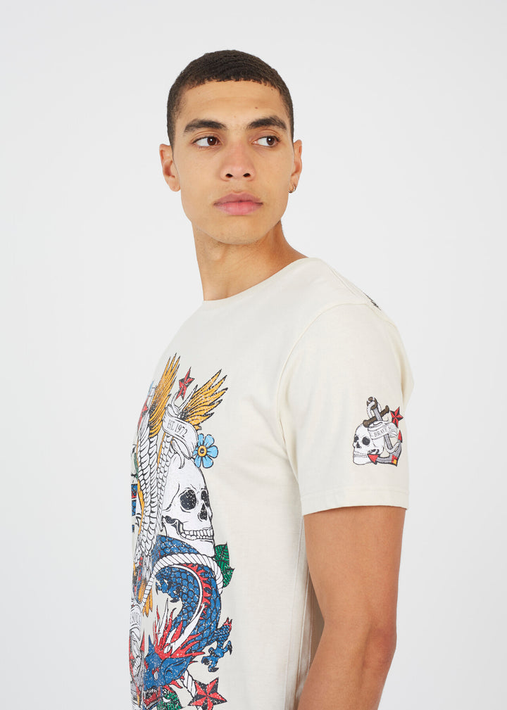 CREW NECK GRAPHIC T-SHIRT, PLASTER AND JET BLACK